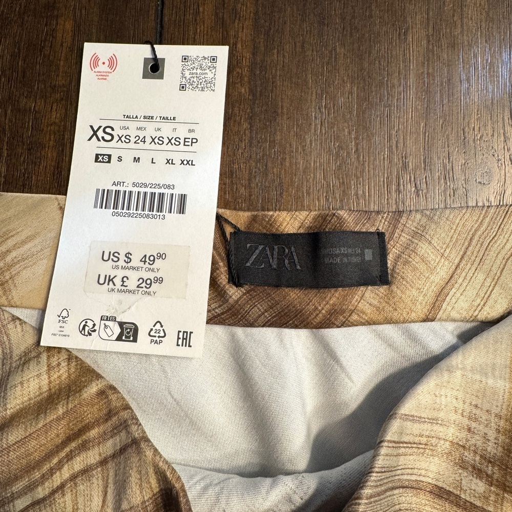 ZARA Satin Bias Cut Midi Skirt Plaid Brown Neutral XS NWT 90s Y2K Minimalist - Picture 6 of 10